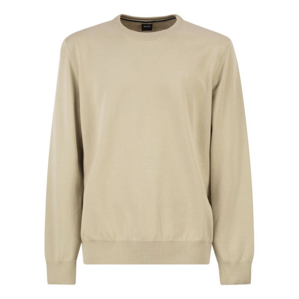 Boss Men Cotton Crew Neck Sweater With Embroidered Logo